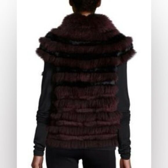 TORY BURCH BURGUNDY REAL Genuine 100% Rabbit fur Vest size xl sleeveless jacket - Picture 2 of 14